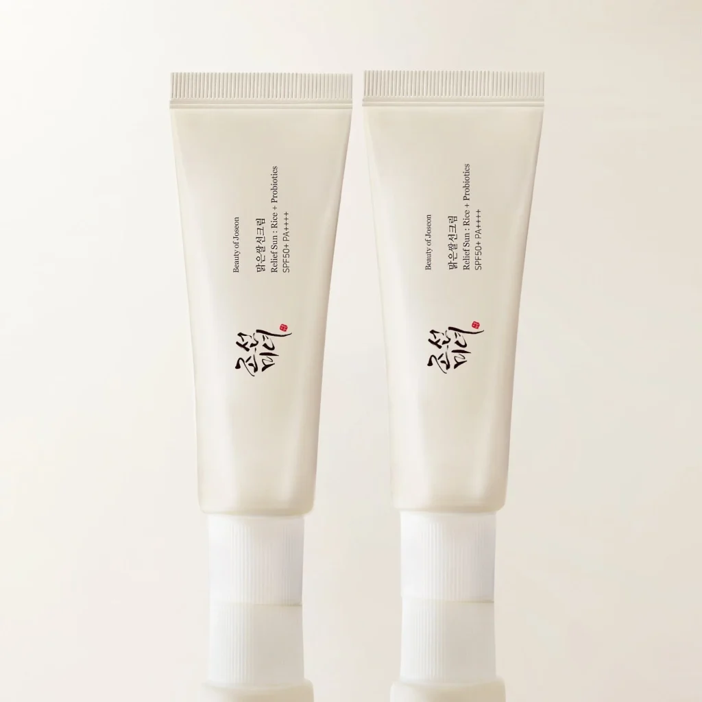 Beauty of Joseon Relief Sun SPF 50 sunscreen for daily UV protection in a Korean anti-aging routine.