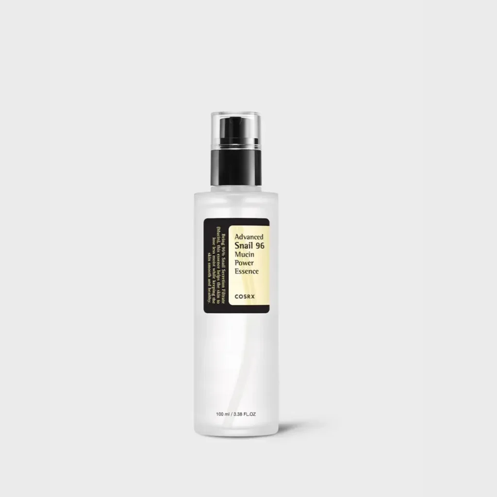 COSRX Advanced Snail 96 Mucin Power Essence product image, a hydrating K-Beauty essence used for achieving a dewy glass-skin finish.