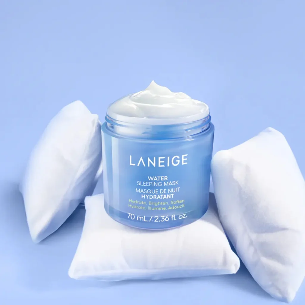 Laneige Water Sleeping Mask delivers overnight hydration for a dewy, glass-skin glow.
