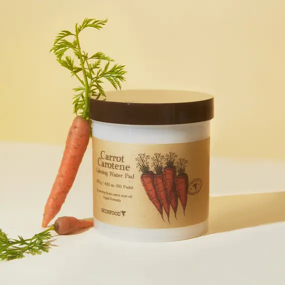 SKINFOOD Carrot Carotene Toner Pads — soothing Korean toner pads for sensitive skin, redness relief, and daily hydration