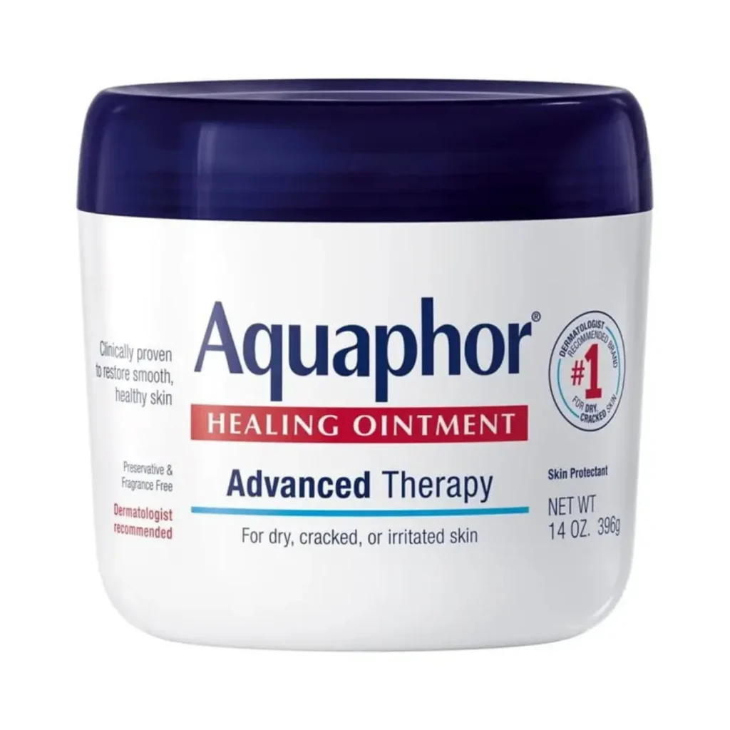 Aquaphor Healing Ointment used to seal moisture and protect skin barrier