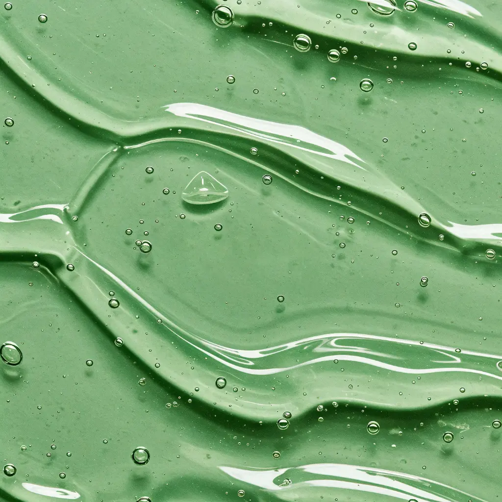 Fresh green gel texture representing lightweight Korean skincare for oily skin