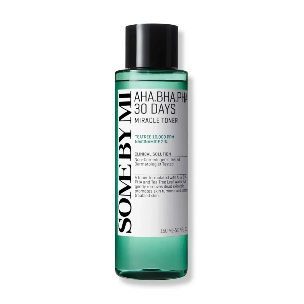 SOME BY MI 30 Days Miracle Toner formulated for gentle exfoliation and calming care.